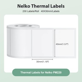NELKO PM220 Label Maker Tape, Customized Label Printing Paper, 40 x 30 mm, Standard Laminated Office Labeling Tape Replacement, Thermal Label Tape for Home, Office, 230 Labels/3 Rolls (White)