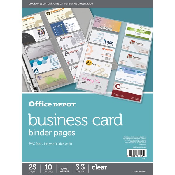 Office Depot Business Card Binder Pages, 8 1/2in. x 11in,