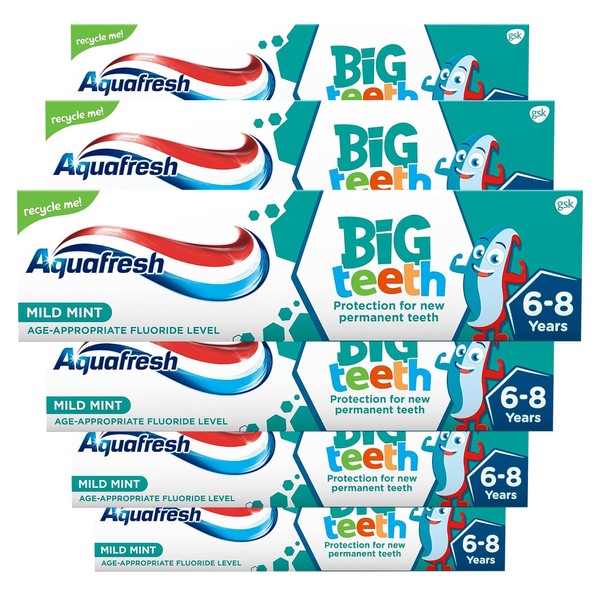 Aquafresh Big Teeth Toothpaste, for Kids Teeth, 6-8 Years, 50ml - Pack of 6