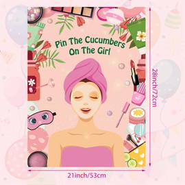 PLULON Spa Party Game for Girls Party, Pin The Cucumber on The Girl with 48 Cucumber Spa Stickers Spa Game Poster for Kids Girl Spa Birthday Makeup Sleepover Slumber Party Supplies Women Party Decor