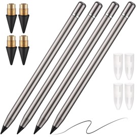 Outus Metal Inkless Pen Inkless Erasable Metallic Aluminum Pencil with Eraser for Writing Drafting Drawing Home Office School Supplies(Black)