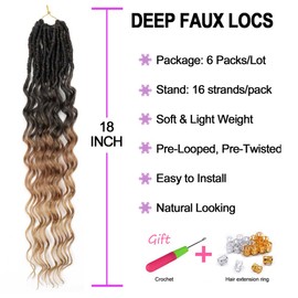 FANWYFYU Crochet Braids Twist Hair Goddess Faux Locs Curly Ends Dreadlocks Braids Synthetic 6 Packs 50.8 cm Hair Extensions High Temperature for Black Women (18 Inches, Deep-1B/T27-18 Inches)