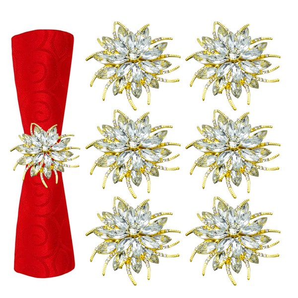 Bling Metallic Snowflake Napkin Rings Set of 6, Elegant Alloy