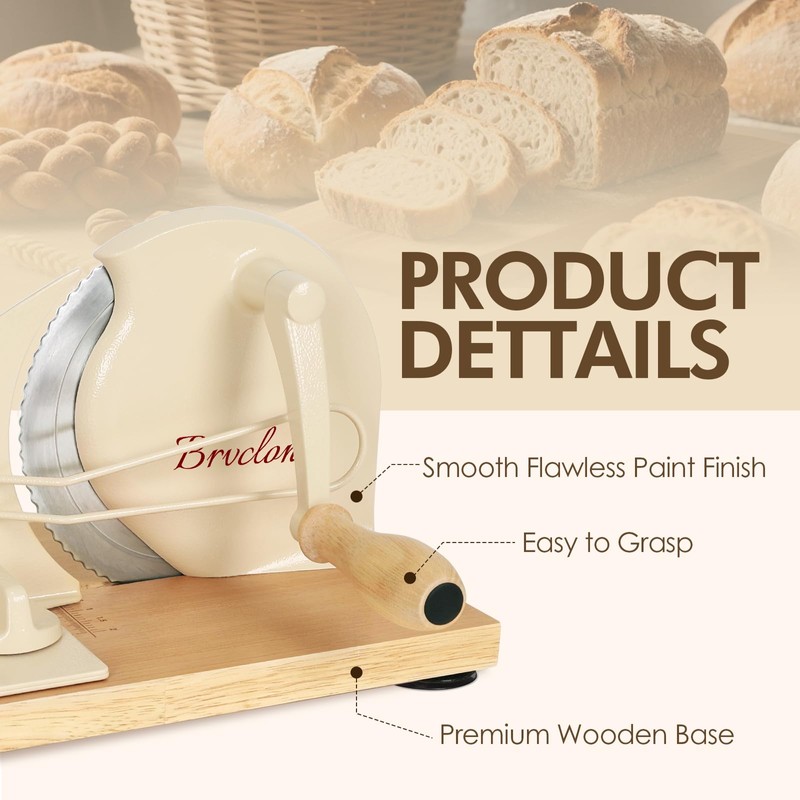 Brvclon Manual Bread Slicer Adjustable Thickness, Hand Crank Bread Slicer