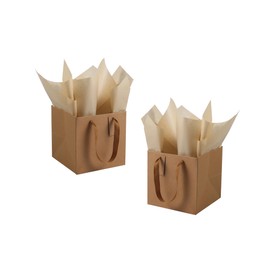 IN-JOOYAA 10 Pcs Kraft Brown Square Gift Bags with Tissue Paper Small Size Solid Party Favor Bags with Handles for Gift Giving (8x8x8 In, Kraft Brown)