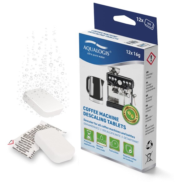 Aqualogis Descaling Descaler Tablets Compatible with Bosch Tassimo Senseo Nespresso Dolce Gusto Coffee Machines (12 tab)