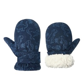 American Trends Toddler Mittens Warm Kids Lined Fleece Gloves Winter Ski Gloves Snow Waterproof Mittens for Baby Boys Girls Navy Print M
