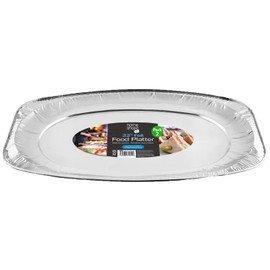 HOMESHOPA Aluminum Foil Disposable Oval Serving Platter 22 Inch, 2 Pack Silver Embossed Foil Food Trays, Oven and Food Safe, Lightweight Reusable Catering Plate for Party, Buffet