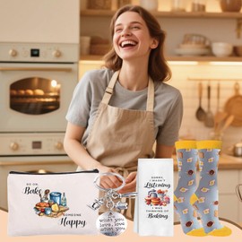 Baking Gifts for Women,4 Pcs Baker Chef Birthday Present Set With Novelty Socks,Kitchen Towel For Friends, Mom, Sister, Wife,Aunt