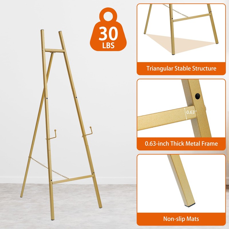 Heavy Duty Large Easel Stand for Mirror Display Wedding Sign(Gold