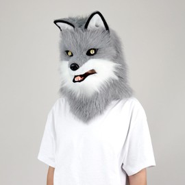 COSYEARS Animal Wolf Mask Cosplay Costume Accessories Furry Faux Fur Dog Fox Full Head Therian Masks Anime Dress up Party
