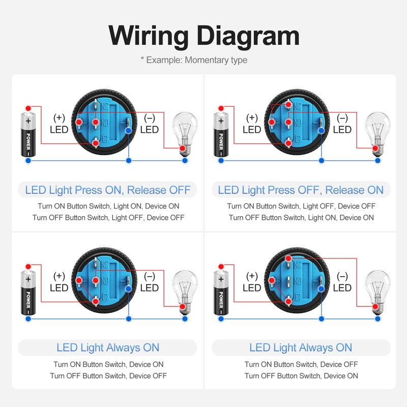 Baomain 4-Pack 16mm (5/8") 24V DC Latching Push Button Switch
