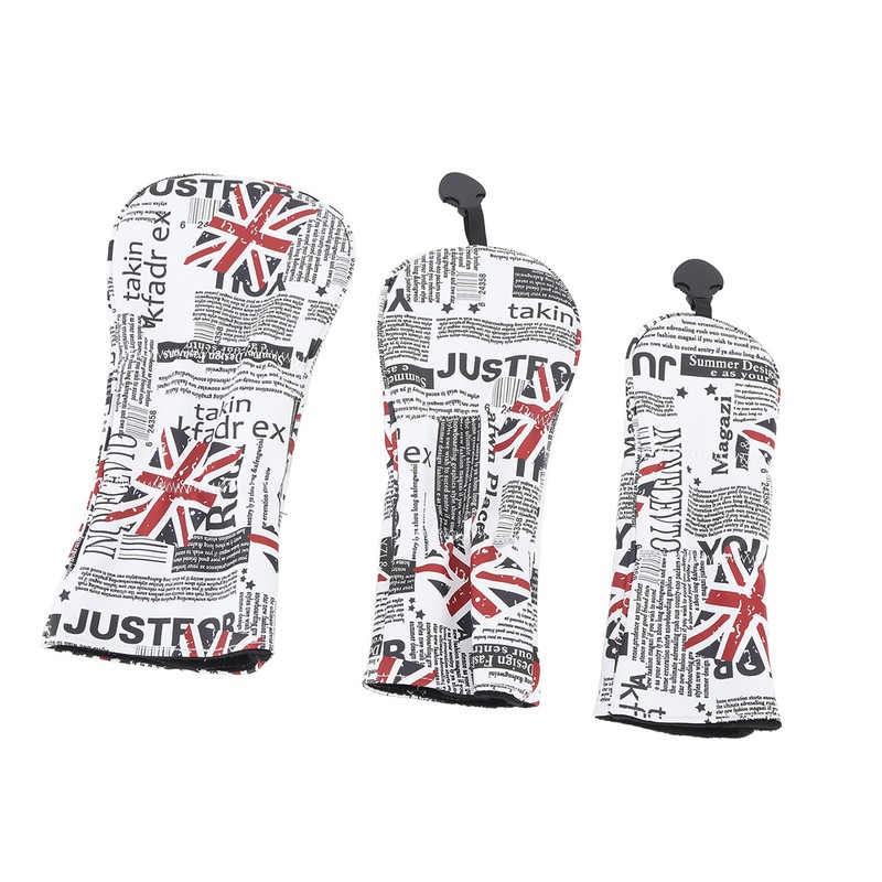 3PCS Golf Club Head Cover PU Waterproof English Flag Pattern