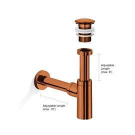 URBN.design Modern Bathroom Sink Pop-Up Drain Stopper WITHOUT Overflow + Round Bottle Trap Combo Kit in Red Bronze Finish