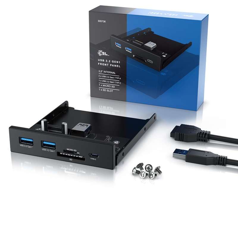 CSL USB 3.2 Gen.1 Front Panel Metal Internal Card Reader