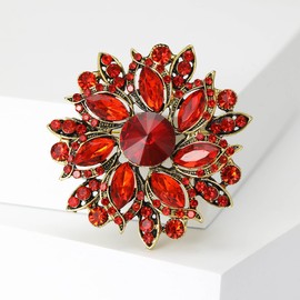 Rhinestone Flower Brooch for Women Vintage Crystal Flower Brooch Pin Elegant Clothing Hat Bag Accessories Christmas Birthday Party Wedding Costume Jewelry (Red)