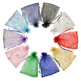 Jexila 100PCS Moon Star Organza Bags 4''X6'' Mixed Color Small Mesh Gift Bags Drawstring Jewelry Bags for Birthday Wedding Party Favor Candy Bags