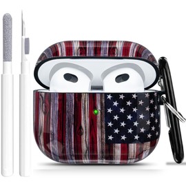 Compatible with Airpods 3rd Generation Case - Wonjury Protective Hard Compatible with Airpods 3 Case Cover Shockproof Women Girls with Keychain, American Flag