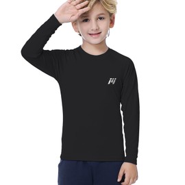MEETWEE Boy Long/Short Sleeve Rash Vest Guard Kids Swimming Top UV Sun Protection UPF 50+ Quick Drying Black