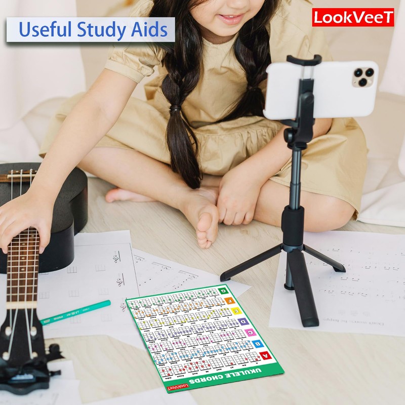 LookVeeT 2 Pcs Ukulele Chord Chart Reference Guide, A4 Size