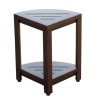 HomeRoots Compact Triangular Teak Shower Outdoor Bench With Shelf In