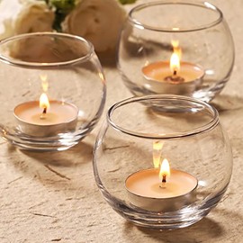 Volens - 24 portavelas votivos transparentes para centros de mesa, portavelas de cristal redondo de 2 x 2 pulgadas, a granel para decoración de boda y decoración del hogar