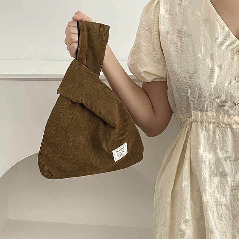 Anopo Women's Knotted Wristlet Bag Small Corduroy Tote Bag Vegan