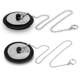 2PCS Bath Plug and Chain, Universal Bath Plug UK with Stainless Steel Chain, Rubber Bath Plug Replacement for Bathroom and Kitchen, Size 1.65-1.77in, Chain Length 15.74in