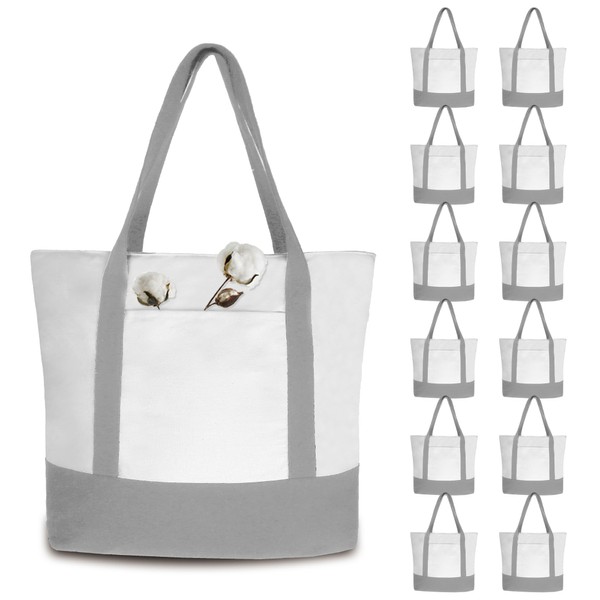 BeeGreen 12 Pack Grey 12oz Canvas Tote Bags for Women