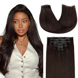 Lashey Seamless Clip in Hair Extensions Human Hair 110g 7pcs #2 Dark Brown Light Yaki Straight 22 Inch Remy Human Hair Clip in Extensions for Women