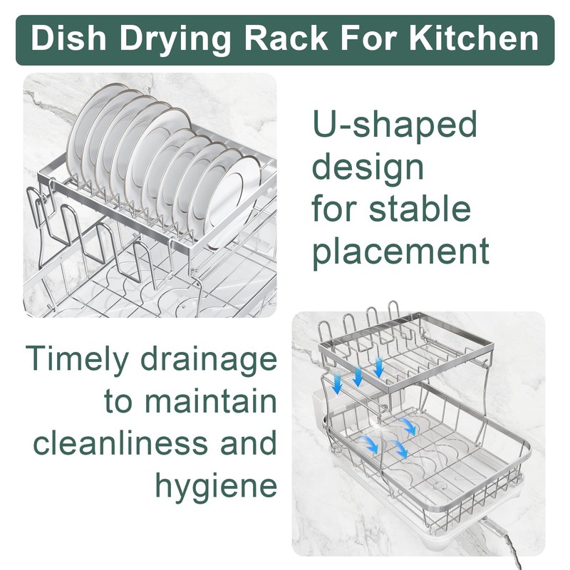 LIYI Dish Drying Rack,Large Dish Rack for Kitchen Counter,2-Tier Dish