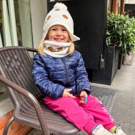 LACOFIA Baby Boys Girls Winter Hat and Loop Scarf Set Toddler Winter Warm Earflap Beanie Hat Kids Fleece Lining Knitted Hats and Tube Scarf Set, White