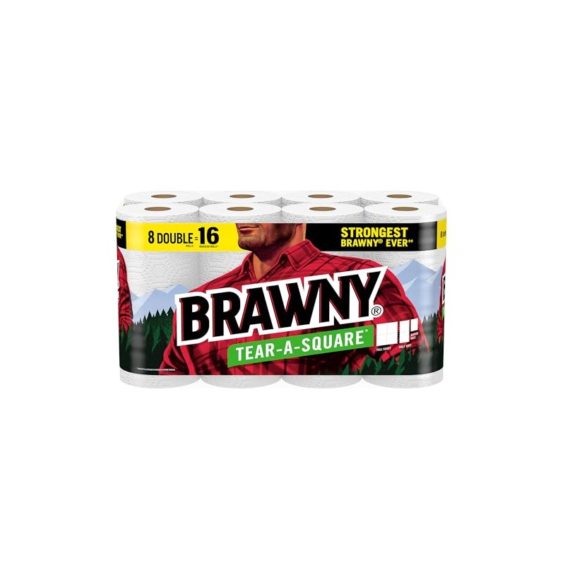 Brawny® Tear-A-Square® Paper Towels, 8 Double Rolls = 16 Regular