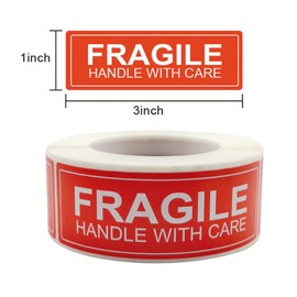 CHIMNE 300PCS Fragile Stickers for Shipping Moving,1x3 Inch Small Glass Handle with Care Fragile Stickers Strong Adhesive Warning Packing Labels Mailing Stickers (Red Fragile)