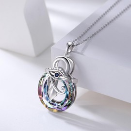 YEESIA Eye of Horus Necklace for Women 925 Sterling Silver Ankh Cross Necklaces Egyptian Eye Volcanic Crystal Pendant Religious Jewelry Day Gifts for Women