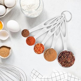Juego de 5 cucharas medidoras, tazas medidoras de acero inoxidable resistentes para cocinar y hornear, cucharadas y cucharaditas para ingredientes... 