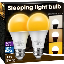 Briignite LED Light Bulbs, Warm Light Bulb 9W Equivalent 60W, A19 E26 Base - 3CCT Adjustable (1800K/2700K/5000K) for Lamps, Amber Night Light Bulbs, Blue Light Blocking, No Blue Light, 2 Pack