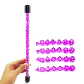 Bescon 28pcs Translucent Purple Mini Polyhedral Dice Set in Tube, Dungeons and Dragons RPG Dice 4 x 7 Pieces, Mini Gem Violet Dice Set