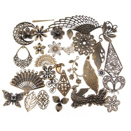 ALL in ONE Mixed Antique Bronze Filigree Charm Pendant Jewelry Findings: 50g