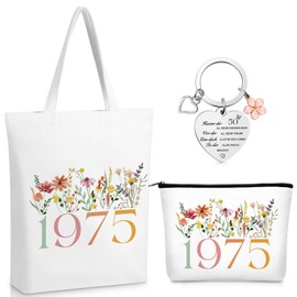 Xuniea Geschenke zum 50. Geburtstag für Frauen Baumwolltasche + Kosmetiktasche + Schlüsselanhänger Ruhestand Geschenke Geburtstagsgeschenke für Frauen Mütter Tante Schwester Beste Freundin