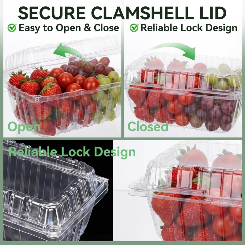 Qinyoung 100 Pack Berry Containers 1 Pound Plastic Fruit Containers