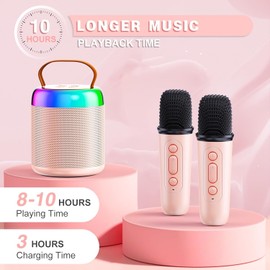 Karaoke Machine for Kids Adults, Mini Portable Bluetooth Karaoke Speaker with 2 Wireless Microphones, MP3 Music Player, Birthday Gifts for Girls Boys 3,4,5,6,7,8,9,10, 12+ Years Old Family Home Party