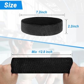 Sweatbands Sport Sweat Band for Men & Women, Moisture Wicking Terry Cloth Cotton Headband for Athletic Exercise, Tennis, Running, Basketball, Working Out, Fitness, Yoga(Black/White/Black/Gray)