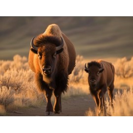 Generic Diamond Art Painting Bison Mother are Walking Wildlife Animal （F-2） Kit for Adults Diamond Art Painting by Number Kits Gem Art Wall Home Decor(Canvas 11.8 x15.8inch)