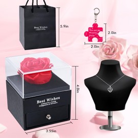 Zeihoo Eternal Rose Gifts for Her, Preserved Rose Gift Box with Necklace, Keychain and Greeting Cards for Women, Valentine's Day, Anniversary, Mother's Day, Wedding, Birthday
