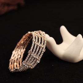 Kenjudess Vintage Multi-Layer Crystal Rhinestone Cuff Bracelet Sparkling Teardrop Crystals Open Cuff Wristlet Bridal Wedding Hand Accessories Prom Party Jewelry (Rose gold D)