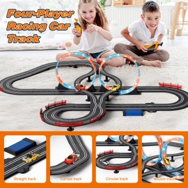 Slot Car Race Track 1:43 Scale for Kids LED Tracks Electric Powered Dual Racing 4 Cars with Headlights Toy Big Track Sets Gift for Boys Children 6+ Years Old