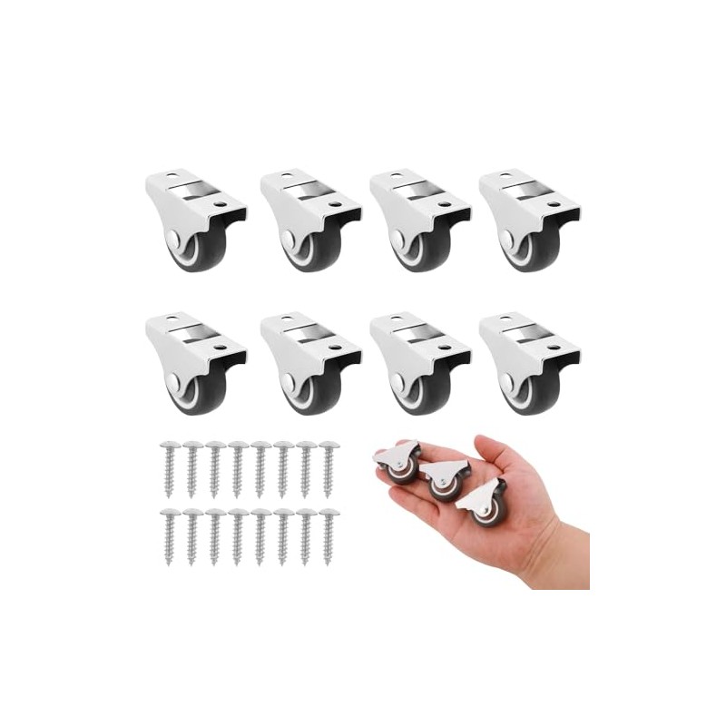 Taicols 8pcs 1.25-Inch Slim Rolling Casters, Heavy-Duty Fixed Casters with