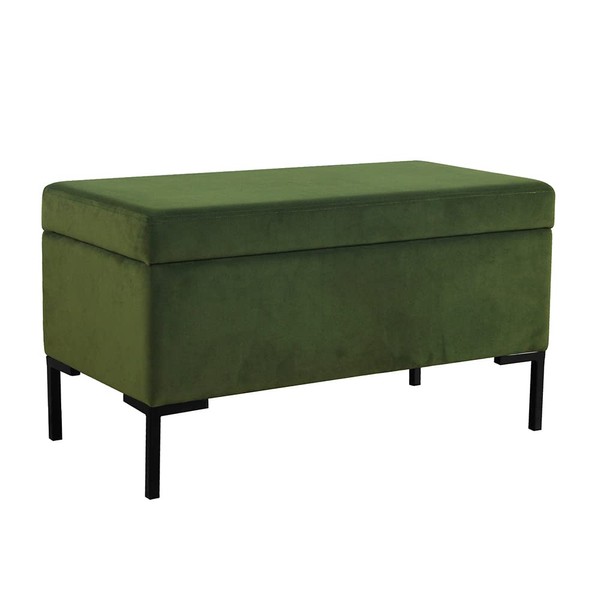 HomePop Upholstered Storage Bench with Metal Leg-Blush, Green Velvet