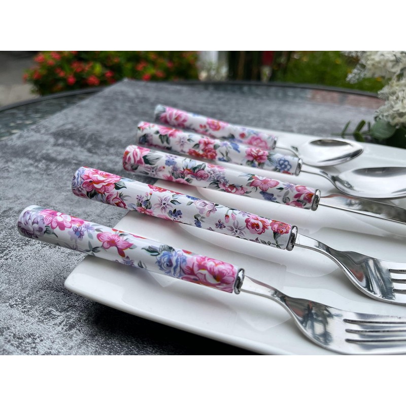 Elegant Peony Flower 20-Piece Stainless Steel Flatware Set – Durable,